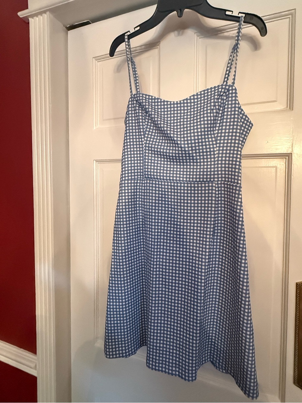 French Connection Blue Gingham Spaghetti-Strap Dress